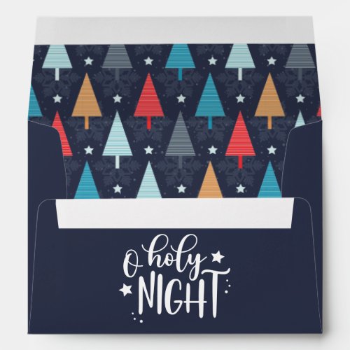 O Holy Night Blue Christmas Tree Holiday Envelope