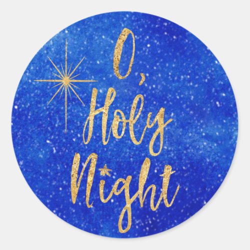 O Holy Night Christmas Blue and Gold Classic Round Sticker