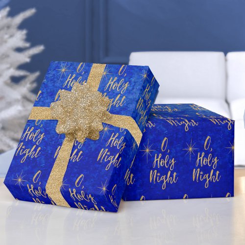 O Holy Night Christmas Blue and Gold Wrapping Paper