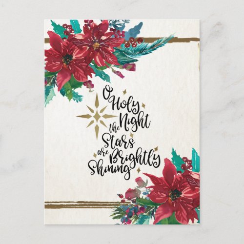 O Holy Night Christmas Carol Red Poinsettia Postcard
