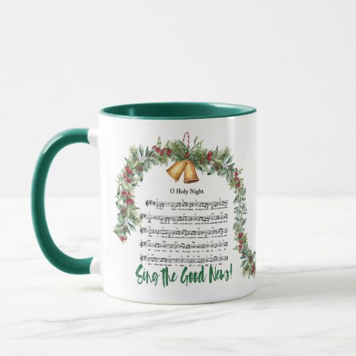 O HOLY NIGHT Christmas Hymn Green Scripture  Mug