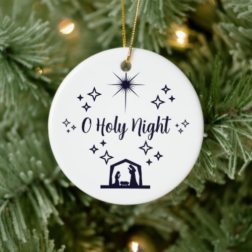 O Holy Night Christmas Minimalist Typography Ceramic Ornament