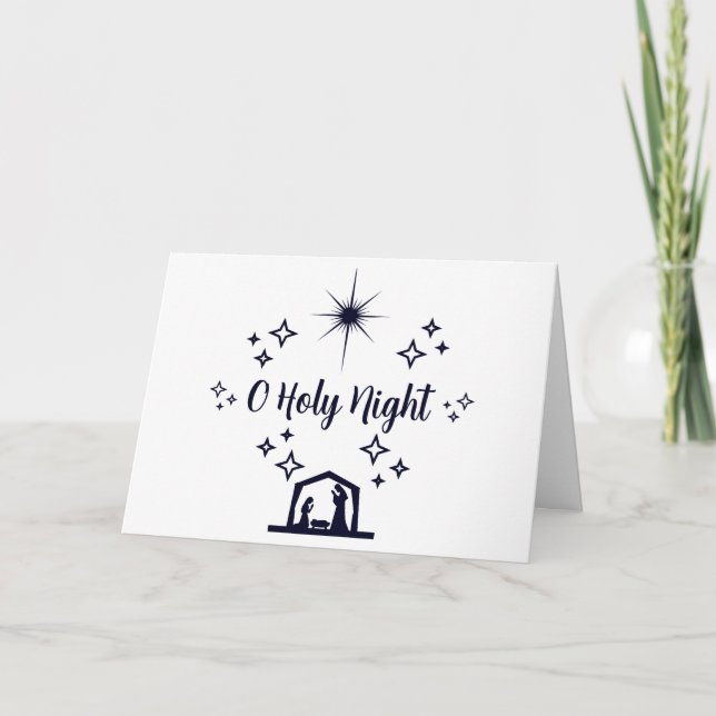 O Holy Night Christmas Minimalist Typography Holiday Card (Front)