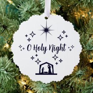 O Holy Night Christmas Minimalist Typography Ornament Card