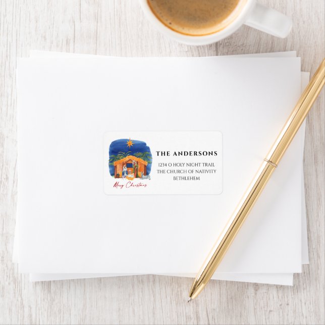 O Holy Night Christmas Nativity Scene Address Label (Insitu)