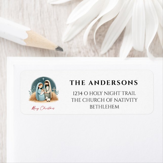 O Holy Night Christmas Nativity Scene Address Label (Insitu)