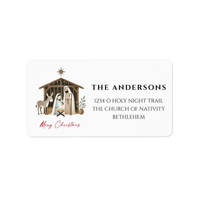 O Holy Night Christmas Nativity Scene Address Label (Front)