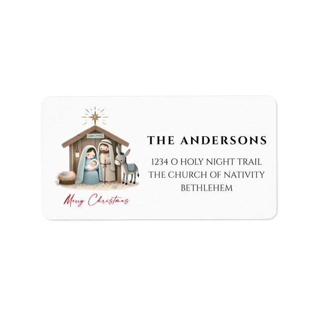 O Holy Night Christmas Nativity Scene Address Label (Front)