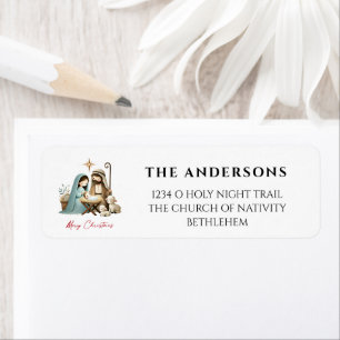O Holy Night Christmas Nativity Scene Address Label