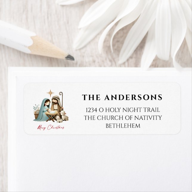 O Holy Night Christmas Nativity Scene Address Label (Insitu)