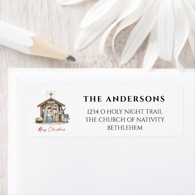 O Holy Night Christmas Nativity Scene Address Label (Insitu)