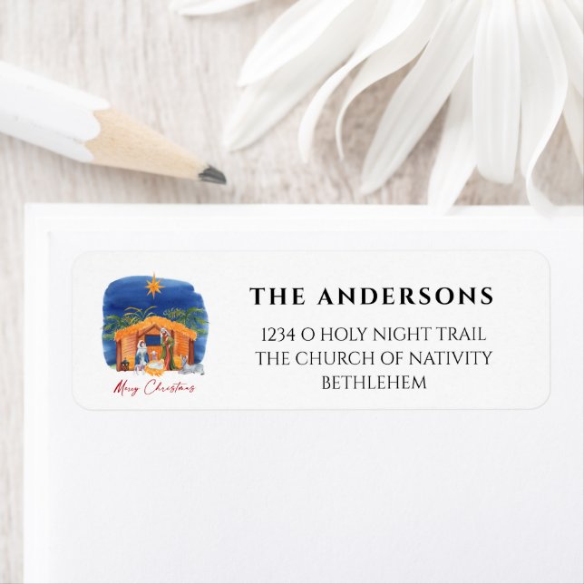 O Holy Night Christmas Nativity Scene Address Label (Insitu)