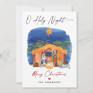 O Holy Night Christmas Nativity Scene Family Photo Holiday Card