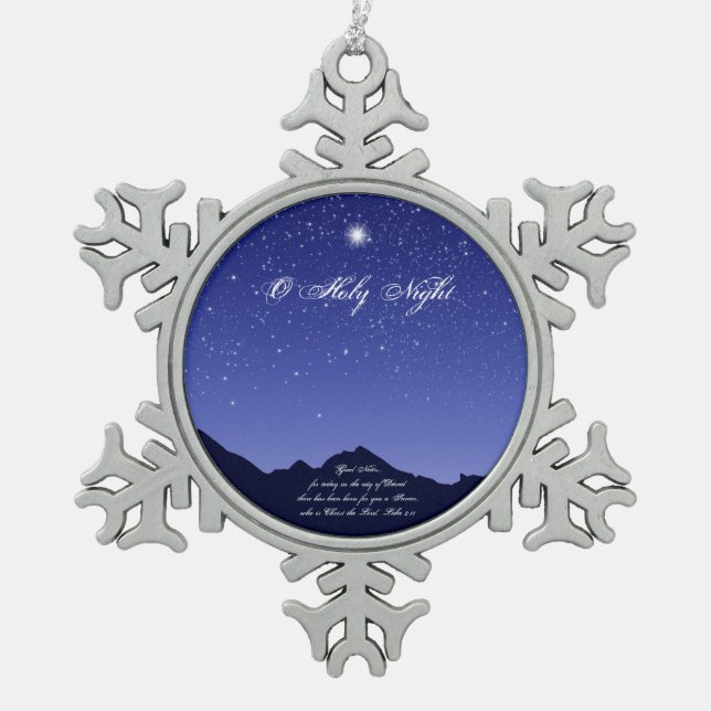 O Holy Night Christmas Snowflake Pewter Christmas Ornament (Front)