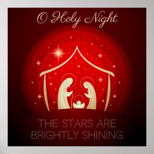 O Holy Night Christmas Song Nativity Red White Poster