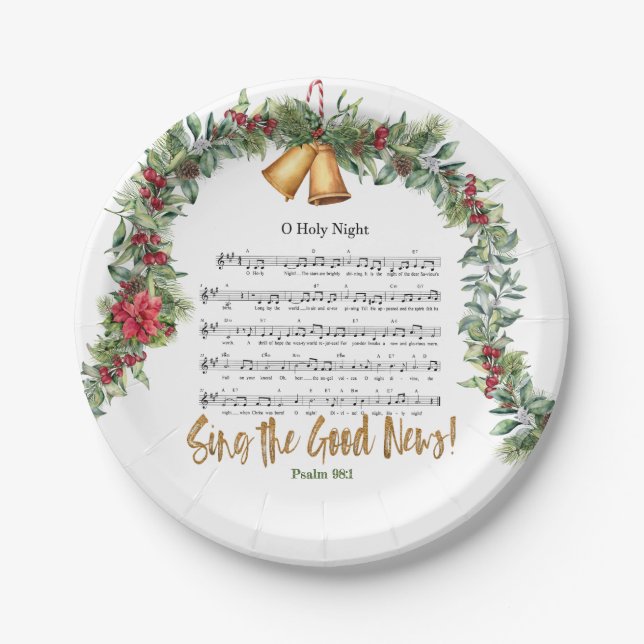 O HOLY NIGHT Elegant Christian Christmas Hymn Paper Plates (Front)
