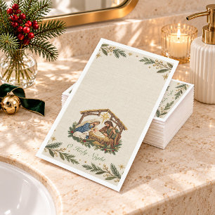 O Holy Night Embroidery Look Nativity Christmas Paper Guest Towels