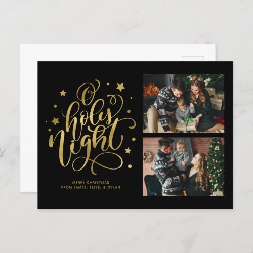 O Holy Night Fancy Script 2 Photo Collage Holiday Postcard