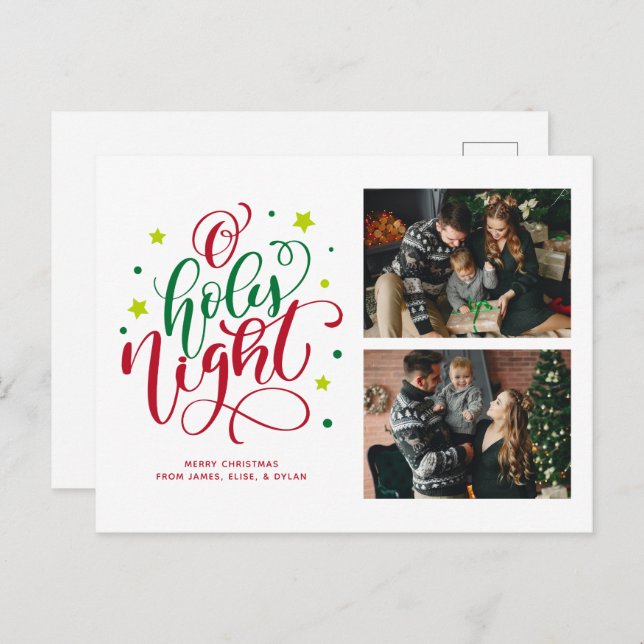 O Holy Night Fun Script 2 Photo Collage Holiday Postcard (Front/Back)