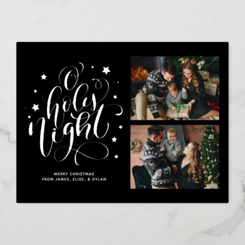 O Holy Night Hand Lettered Custom Photo Holiday Fo Foil Invitation Postcard