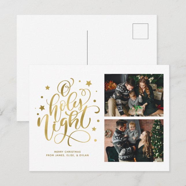 O Holy Night Hand Lettered Custom Photo Holiday Postcard (Front/Back)