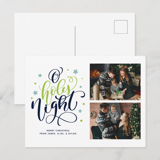 O Holy Night Hand Lettered Photo Gallery Holiday Postcard (Front/Back)