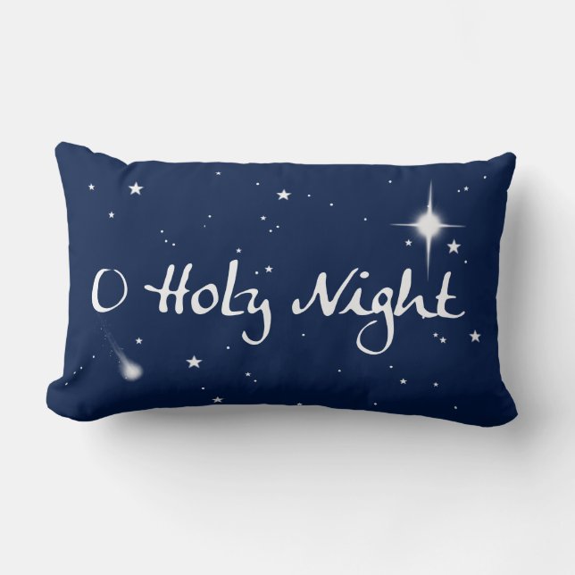 O Holy Night Holiday Throw Pillow - Oblong - Blue (Front)