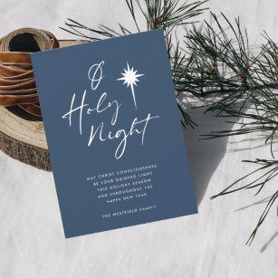 O Holy Night Minimalist Star of Bethlehem Blue Holiday Card
