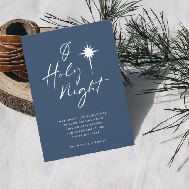 O Holy Night Minimalist Star of Bethlehem Blue Holiday Card (Creator Uploaded)