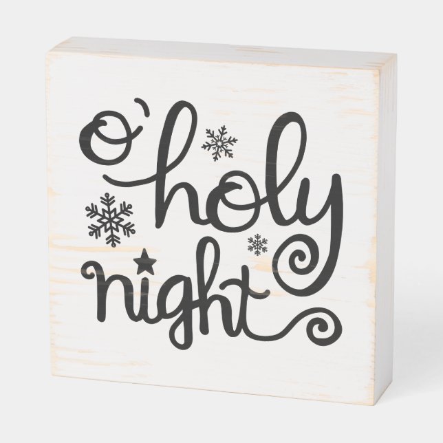 O Holy Night Modern Farmhouse Christmas Rustic Wooden Box Sign (Angled Horizontal)