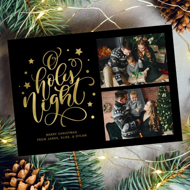 "O Holy Night" Modern Lettering Photo Holiday Card (Creator Uploaded)