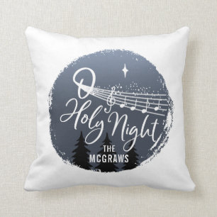 O Holy Night: Music Notes + Stars Personalized Throw Pillow