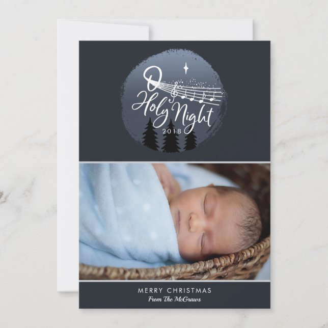 O Holy Night:  Music Notes + Stars Photo Christmas (Front)