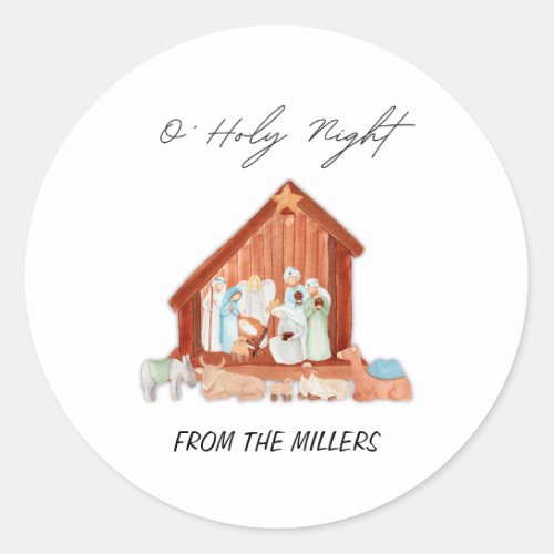 O Holy Night Nativity Christmas  Classic Round Sticker