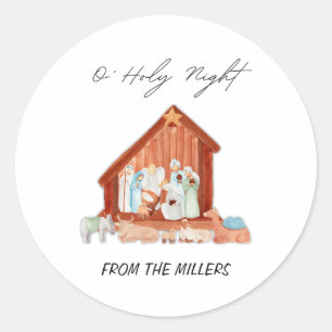 O' Holy Night Nativity Christmas  Classic Round Sticker