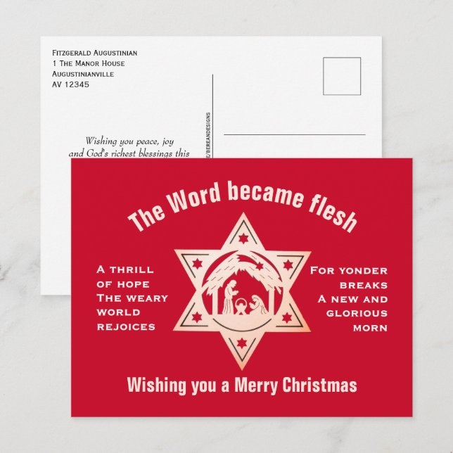 O HOLY NIGHT Nativity Christmas Holiday Postcard (Front/Back)