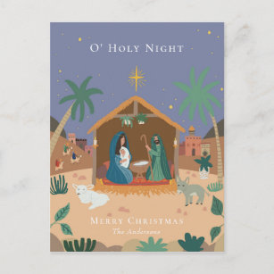 O' Holy Night Nativity Scene Christmas Holiday Postcard