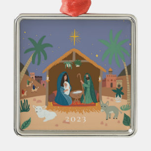 O' Holy Night Nativity Scene Christmas Metal Ornament