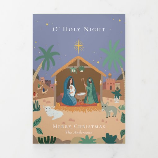 O' Holy Night Nativity Scene Christmas TriFold Holiday Card Zazzle