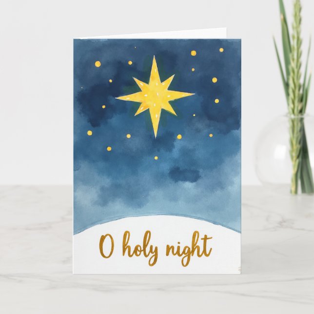 O Holy Night Nativity Star Watercolor Card (Front)