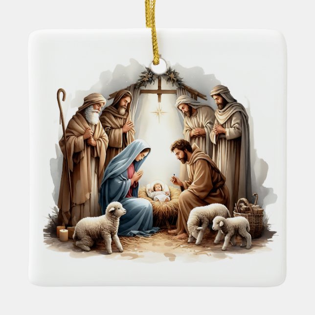 O Holy Night – Nativity Under Starlight Ceramic Ornament (Front)