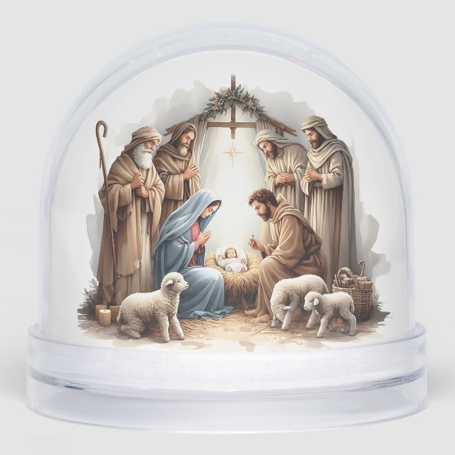 O Holy Night – Nativity Under Starlight Snow Globe (Front)