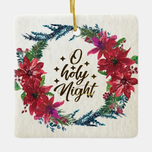 O Holy Night Red Poinsettia Personalized Christmas Ceramic Ornament