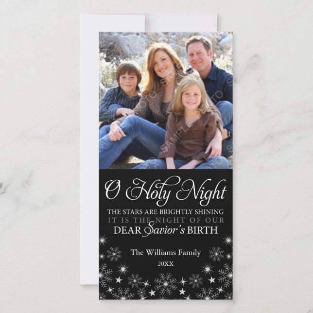 O Holy Night Religious Christmas Black Holiday Card (Front)