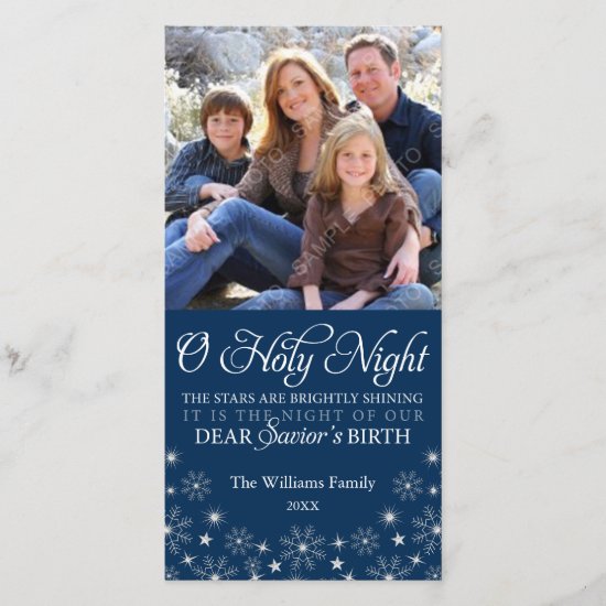 O Holy Night Religious Christmas Navy Blue Holiday Card