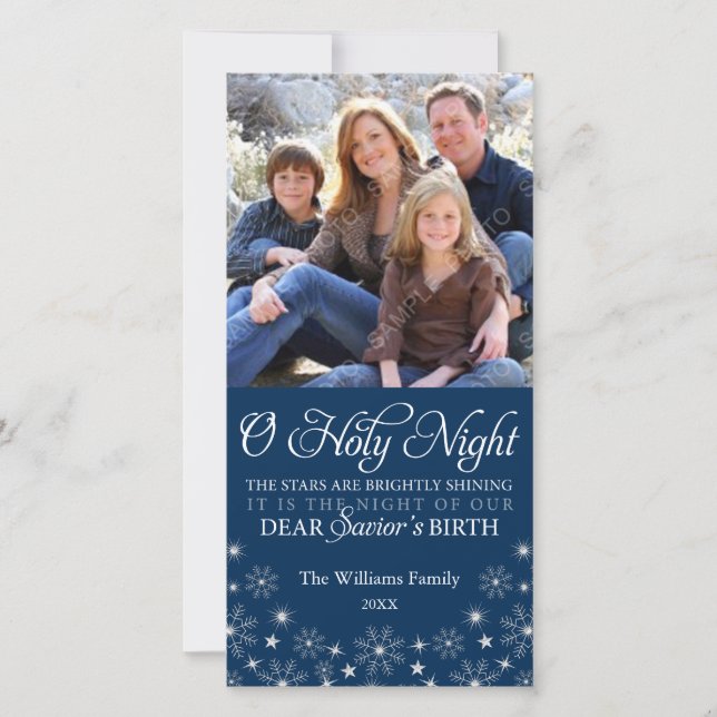 O Holy Night Religious Christmas Navy Blue Holiday Card (Front)