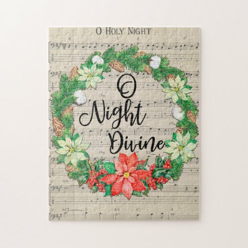 O Holy Night Sheet Music Christmas Wreath Jigsaw Puzzle