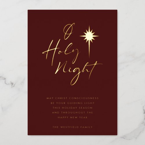 O Holy Night Star of Bethlehem Burgundy and Gold Foil Holiday Card
