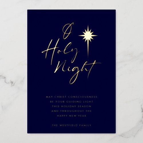 O Holy Night Star of Bethlehem Midnight Blue Gold Foil Holiday Card