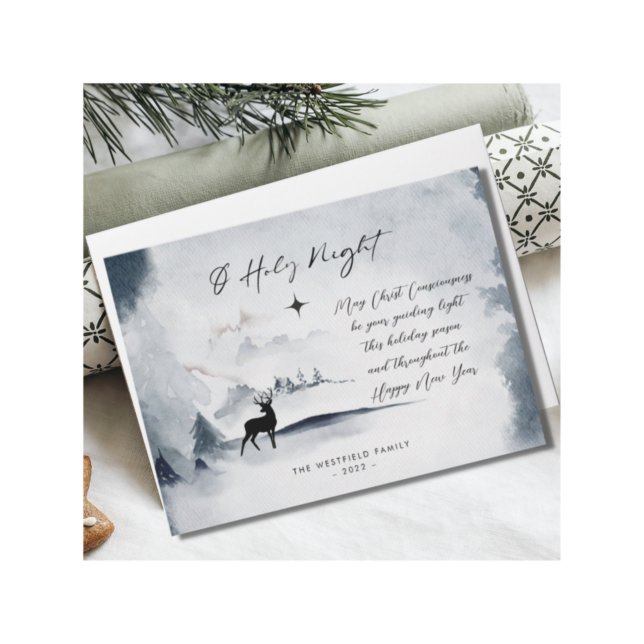 O Holy Night Winter Woodland Majestic Deer Holiday Card (Creator Uploaded)